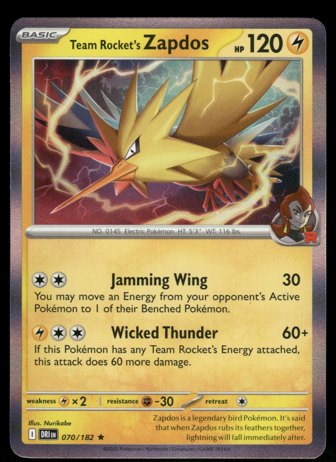 Team Rocket’s Zapdos (Cosmos Holo) 070/182 Cards & Products Pokemon NM