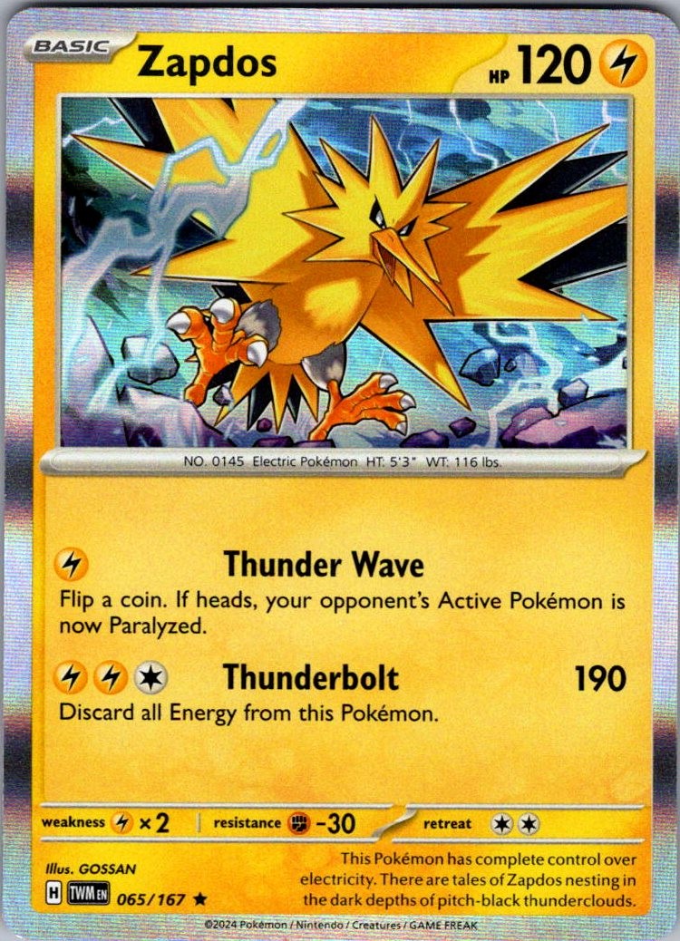 Zapdos Holo Rare SV06: Twilight Masquerade 065/167 NM GOSSAN