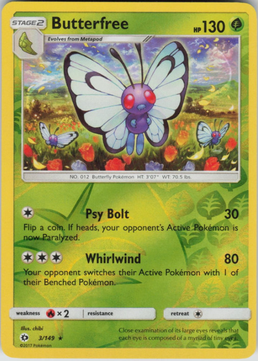 Butterfree – 3/149 – Reverse Holo – Sun & Moon Base Set – NM/M