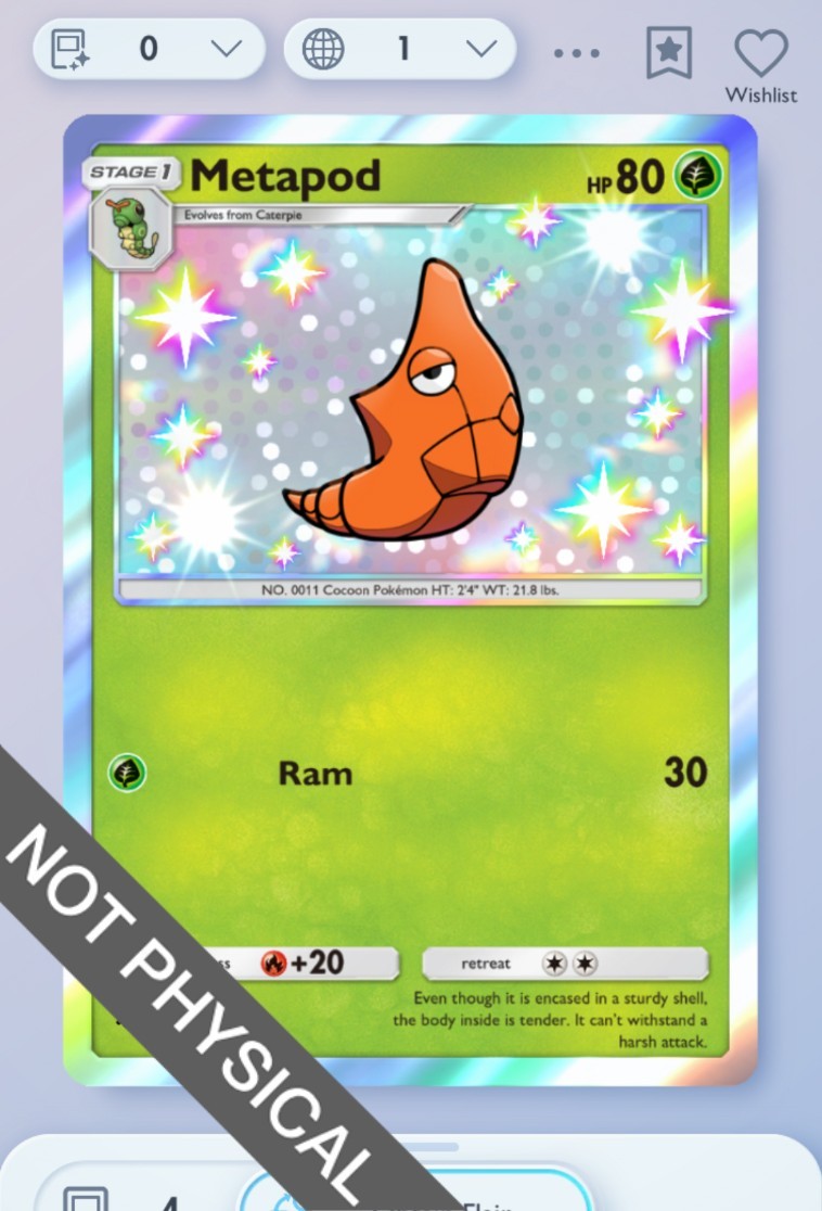 Pokemon TCG POCKET – Metapod shiny 1⭐, Everyday Wonders, English