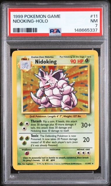 1999 Pokemon Base Unlimited #11/102 Nidoking HOLO Rare Vintage WoTC – PSA 7 NM