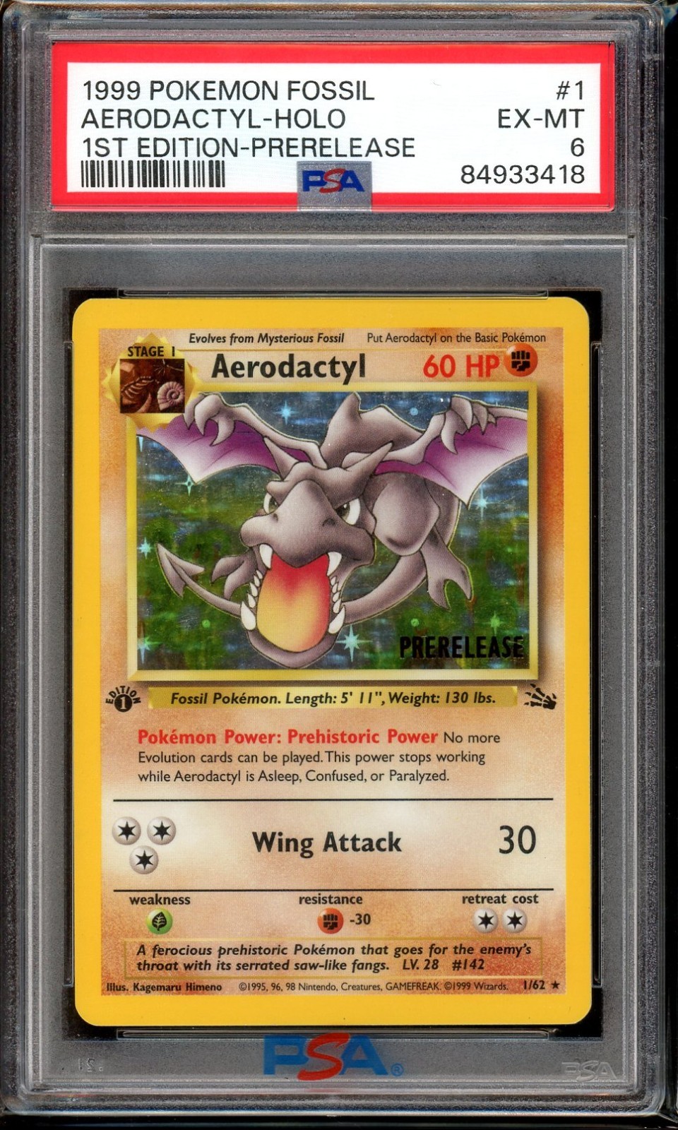 Aerodactyl (Prerelease) 01/62 1st Edition Holo PSA 6