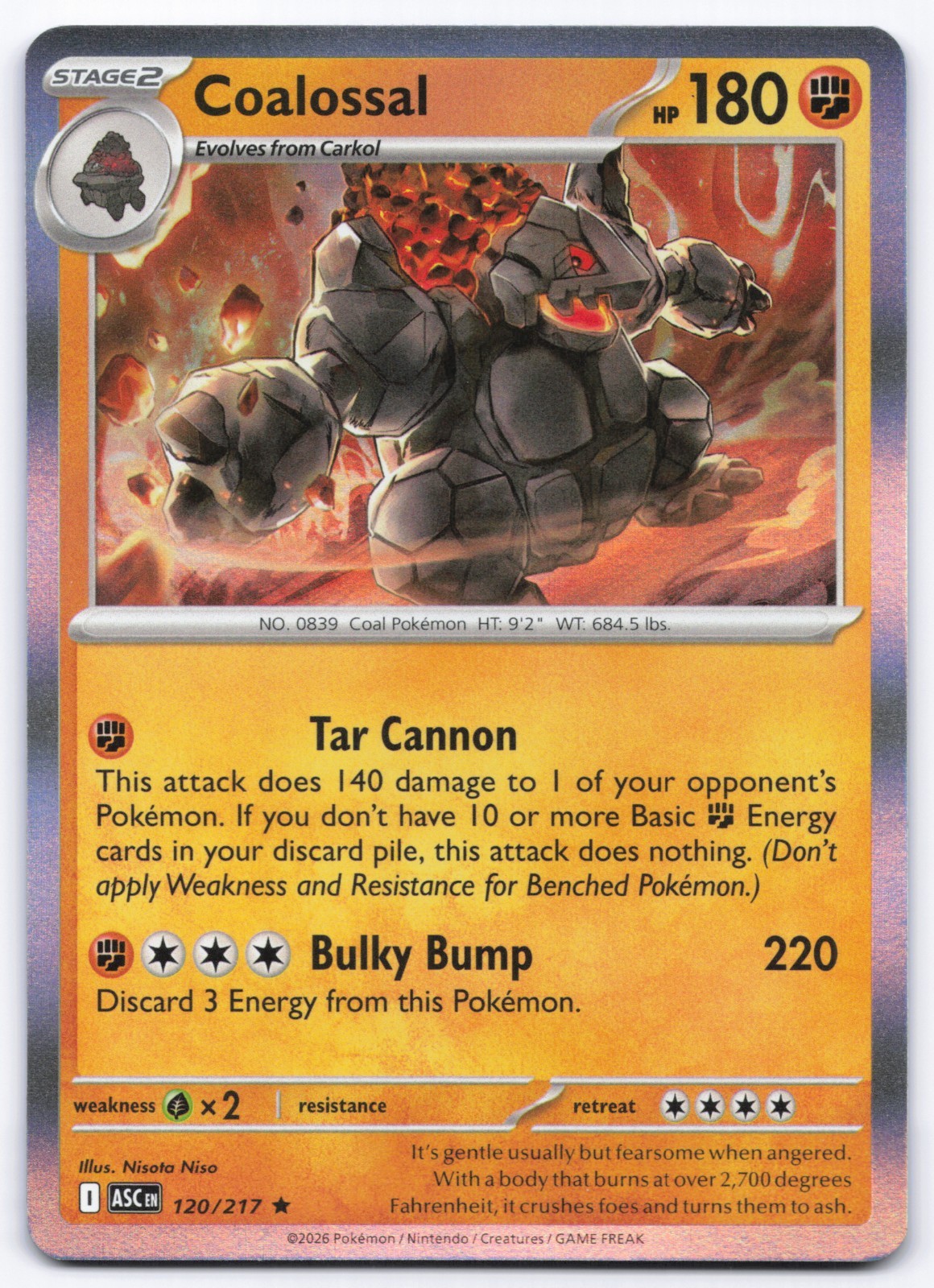 Pokémon TCG Coalossal 120/217 Holo Ascended Heroes NM