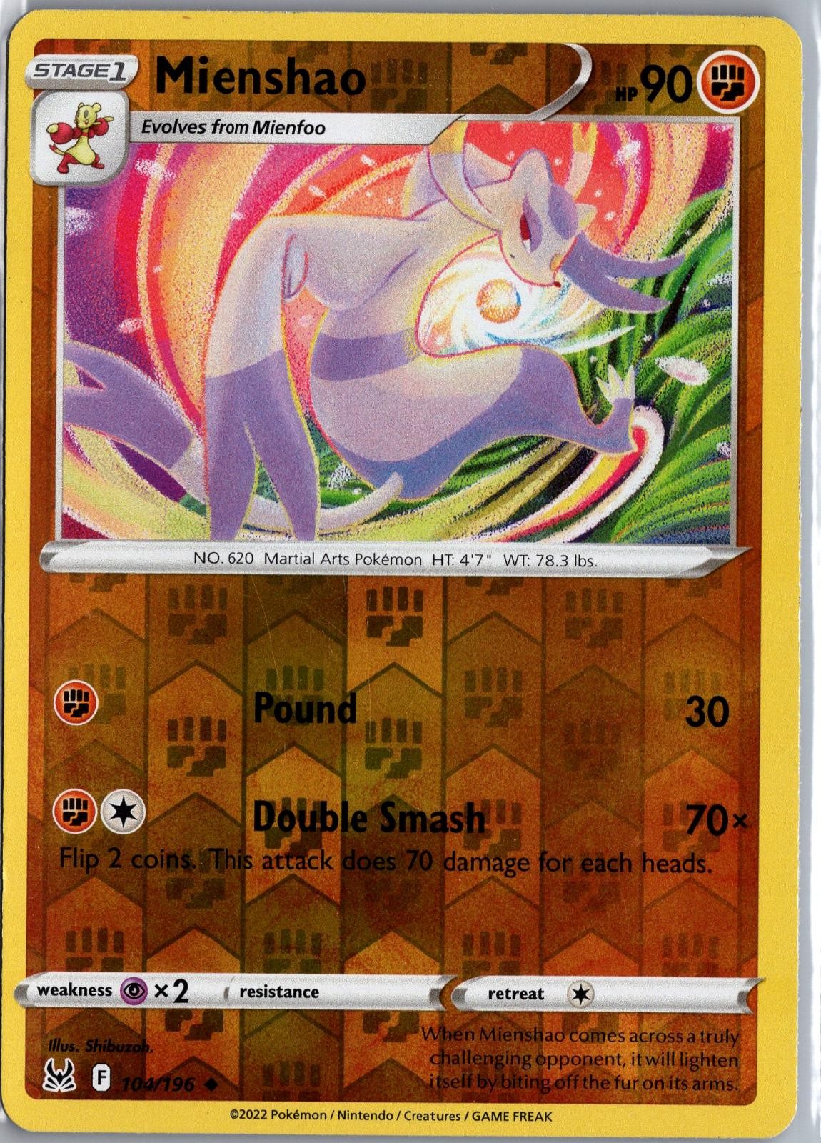 Mienshao 104/196 Uncommon Lost Origin Pokemon Reverse Holo Moderately Played