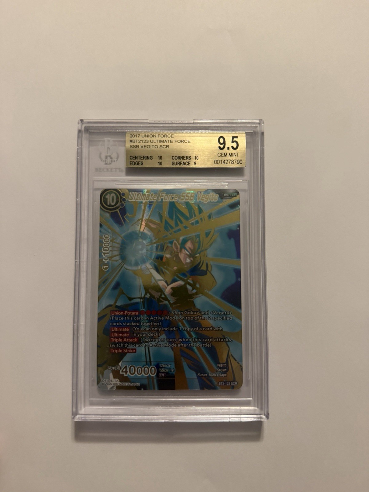 Dragon Ball Super Card BT2-123 SCR Ultimate Force SSB Vegito BGS 9.5