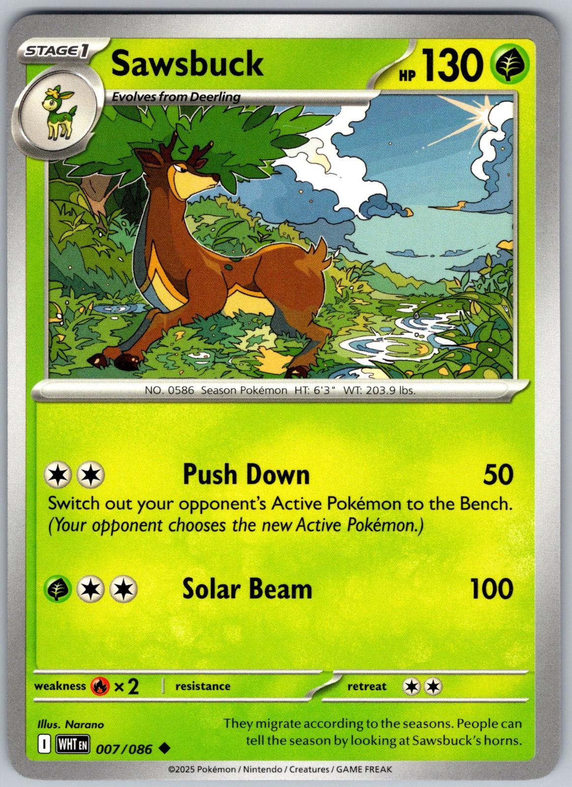 Sawsbuck 007/086 Uncommon White Flare Pokemon Near Mint