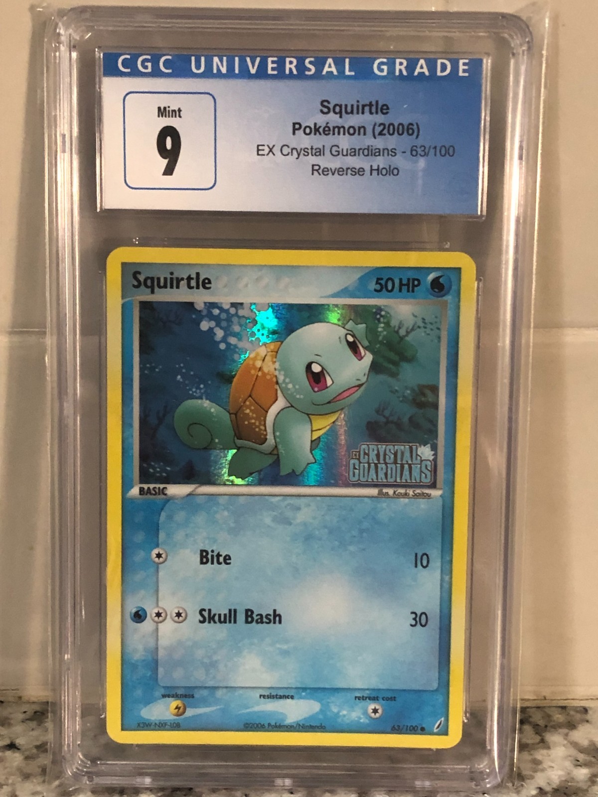 2006 Pokemon ex Crystal Guardians Squirtle Reverse Holo 63 CGC 9 Mint