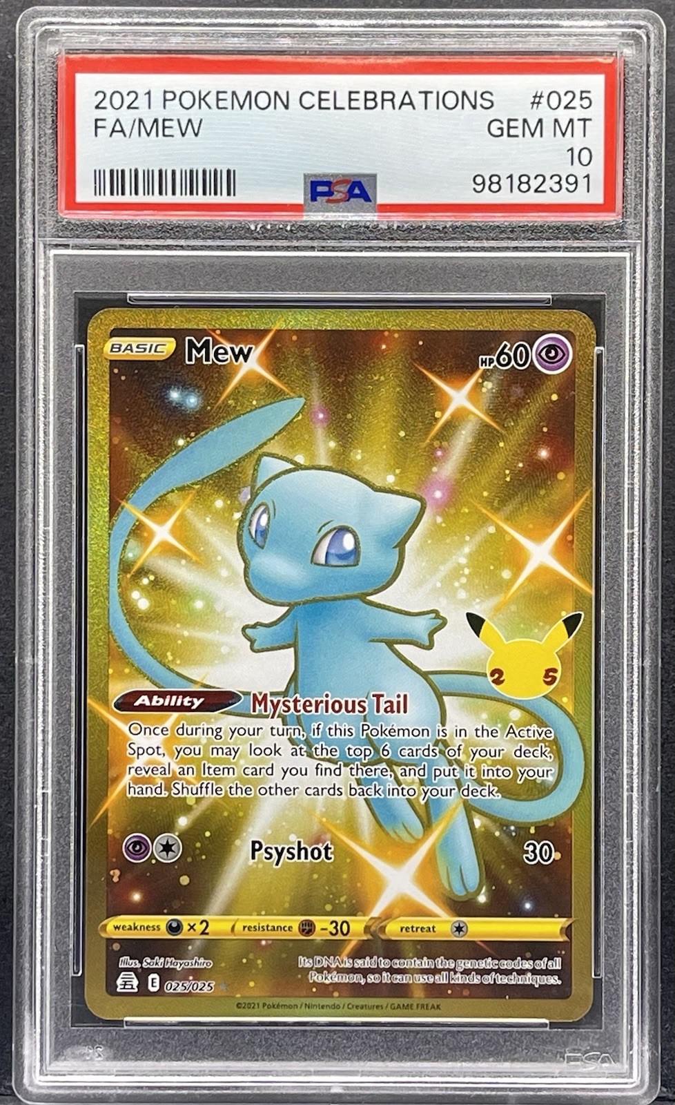 PSA 10 2021 Pokemon Celebrations Mew #025 Full Art Gold Secret Rare