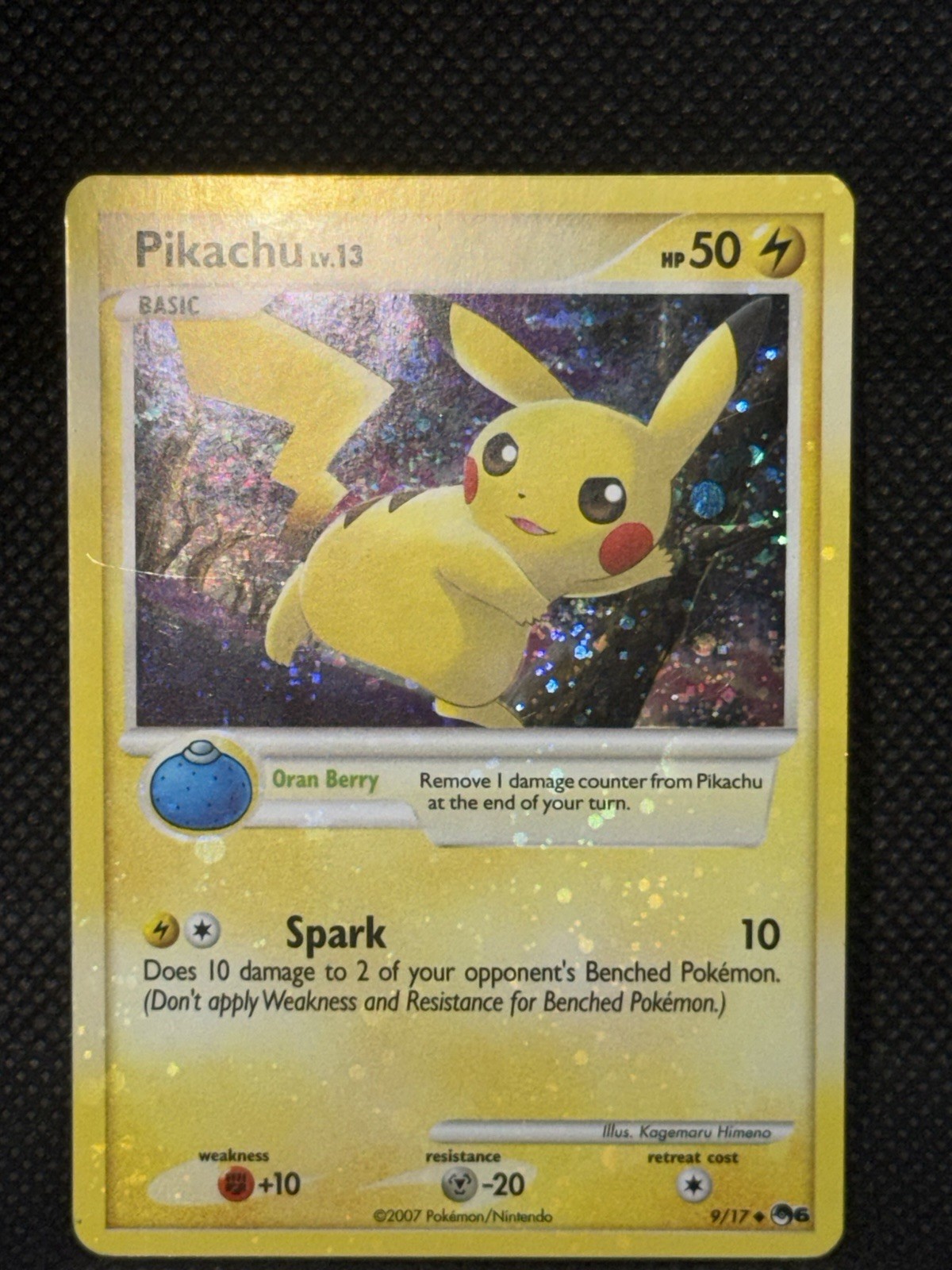 2007 Pokemon Pop Series 6 PIKACHU 9/17 Hoil Foil LP ~ HEAVY HOLO BLEED ERROR