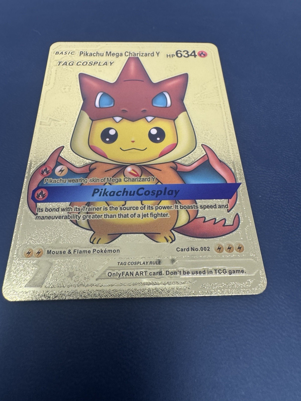 Pikachu Tag Cosplay Mega Charizard Y Gold Foil FanArt Pokemon Card #002 634hp