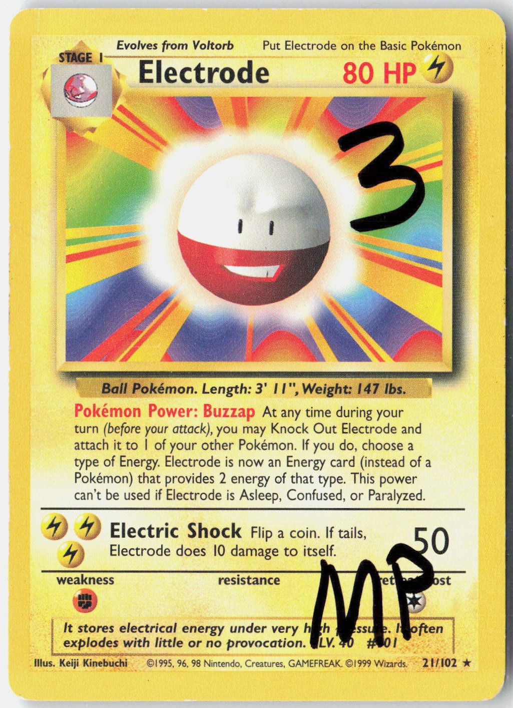Electrode 21/102 Rare Base Set Unlimited Pokemon Moderately Played
