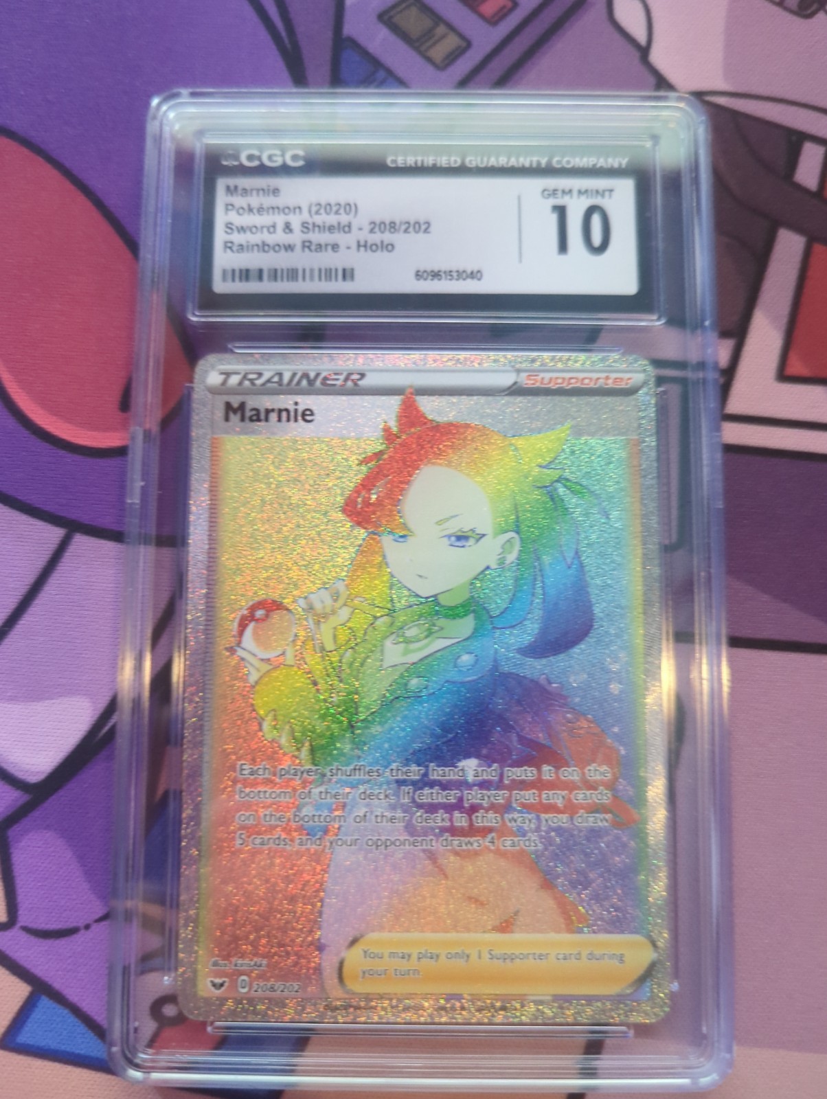 Marnie 208/202 Sword Shield Holo Rainbow Secret Rare Pokemon Card CGC 10 GEM MT