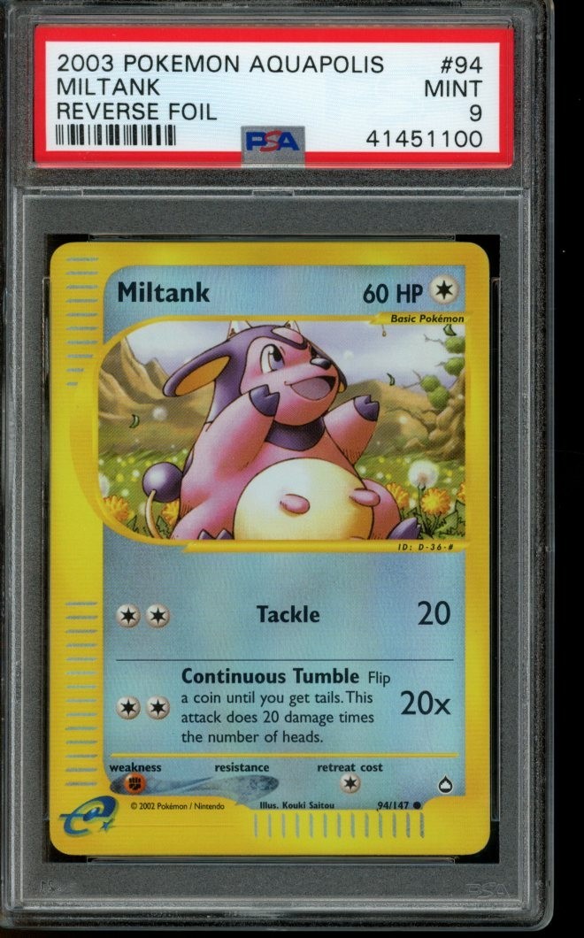 PSA 9 MINT Pokemon Miltank Aquapolis Reverse Holo 94/147