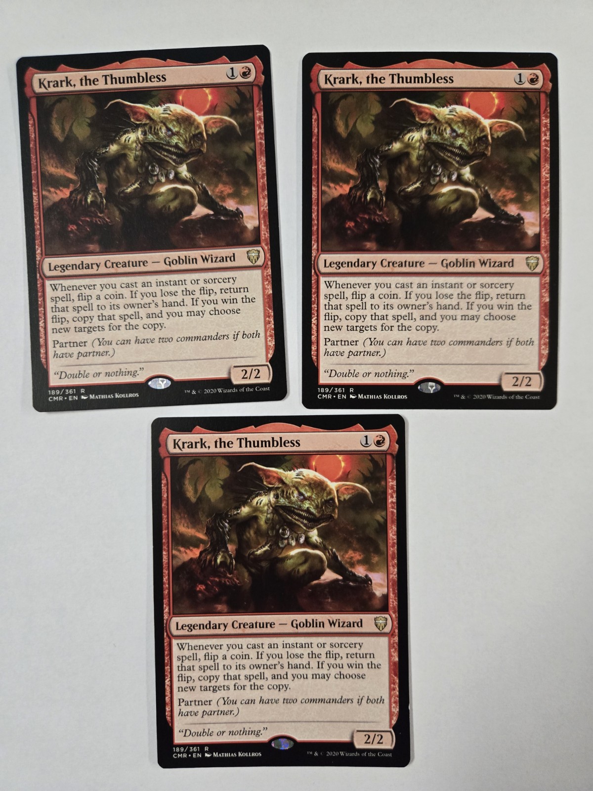 Krark, the Thumbless Commander Legends #189 Rare Card. NM. X3