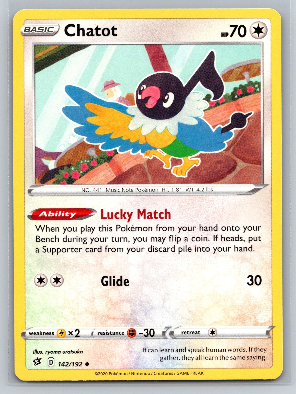 Chatot 142/192 Rebel Clash Colorless Music Note Lucky Match Pokemon TCG Card