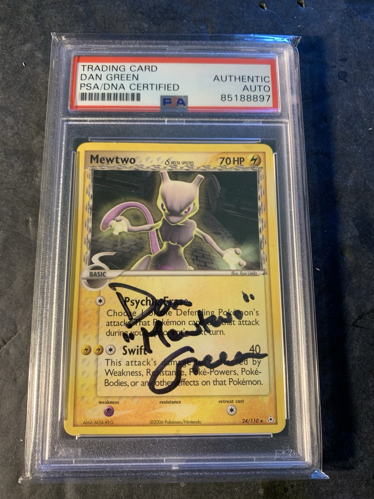 Pokemon Mewtwo 24/110 Delta TCG Dan Green Signed Authentic DNA Certified