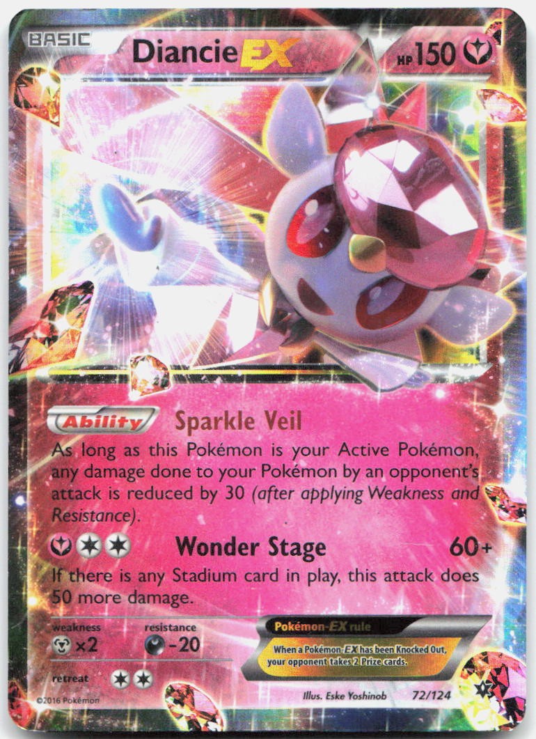 Diancie EX 72/124 Holo EX Rare Fates Collide Pokemon Holo LP