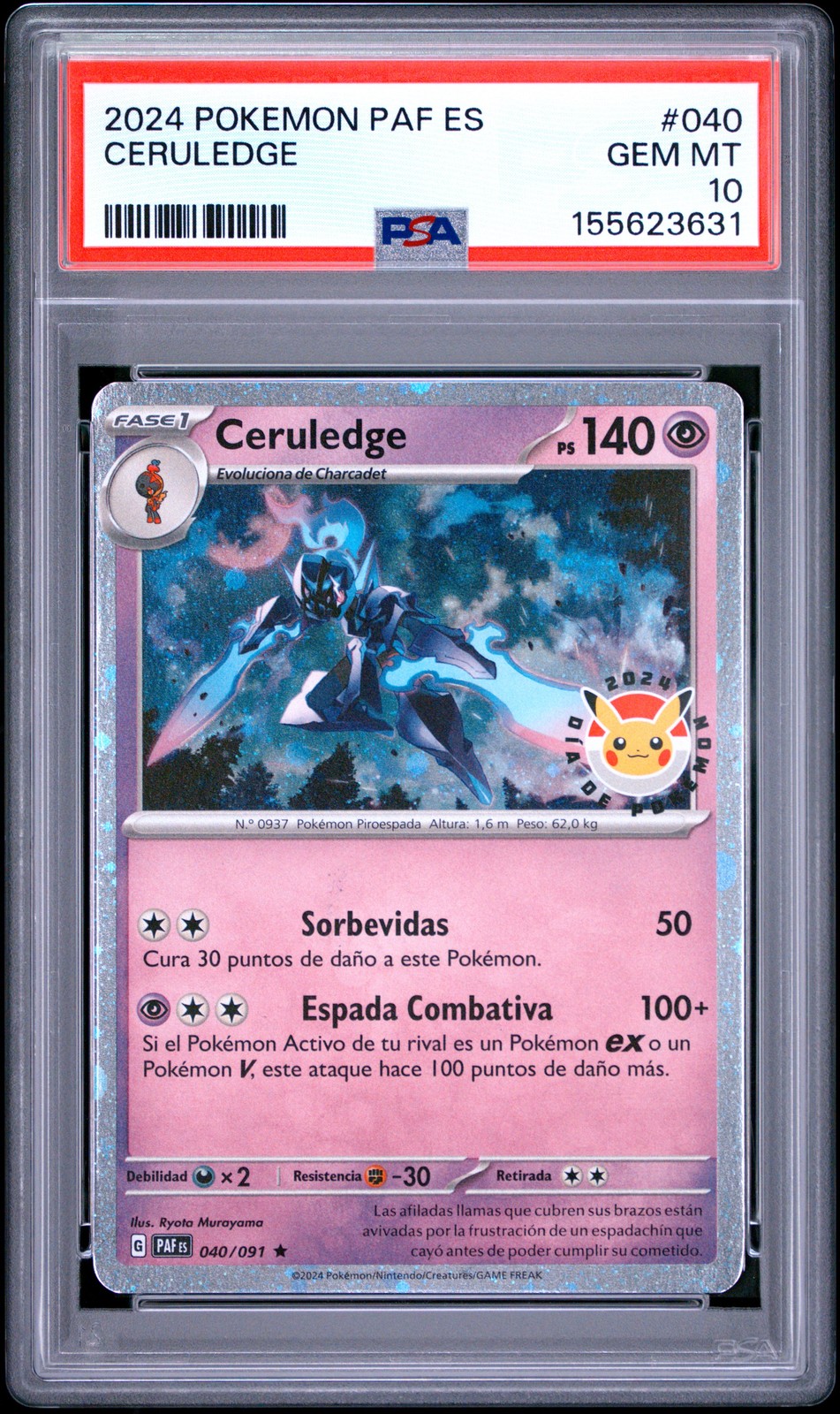 2024 POKEMON SPANISH PAF ES-PALDEAN FATES #040 CERULEDGE PSA 10