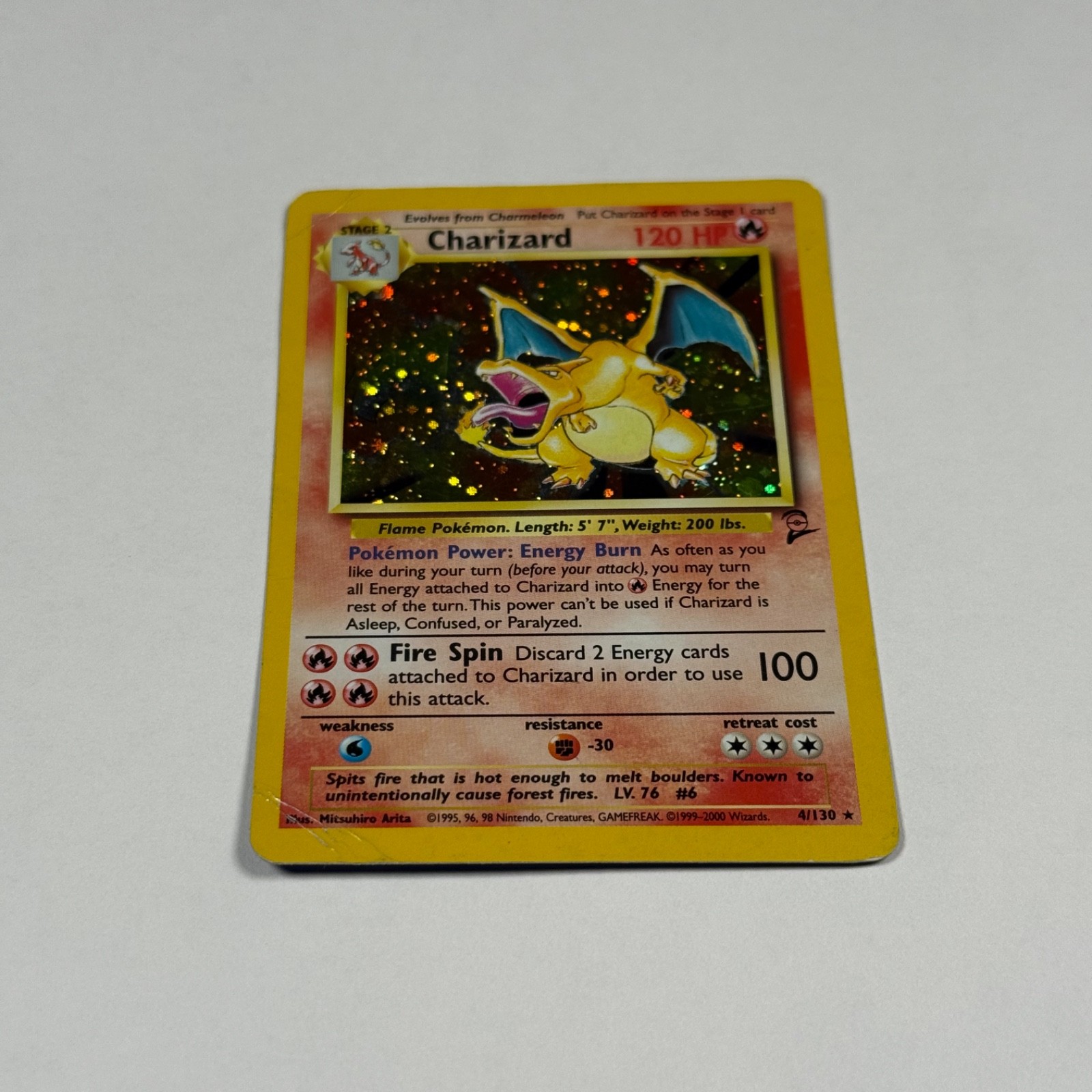 Pokémon Charizard 2nd Edition Holo Card 4/130 Base Set 2 -Poor/Damaged Condition