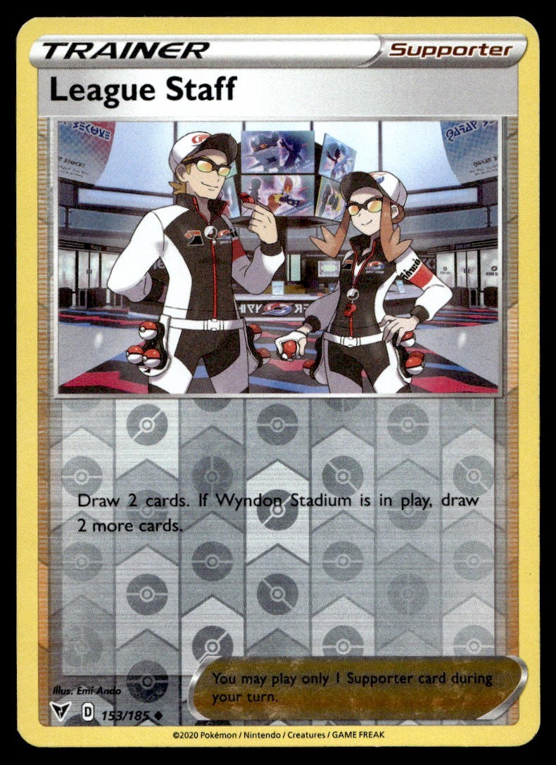 League Staff 153/185 Pokemon Card Vivid Voltage Uncommon Trainer Rev Holo LP H7