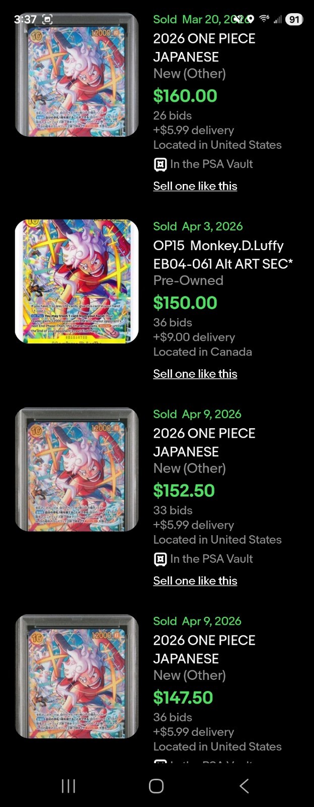 Bandai One Piece CCG Monkey.D.Luffy EB04-061 Secret Rare Alt Art English