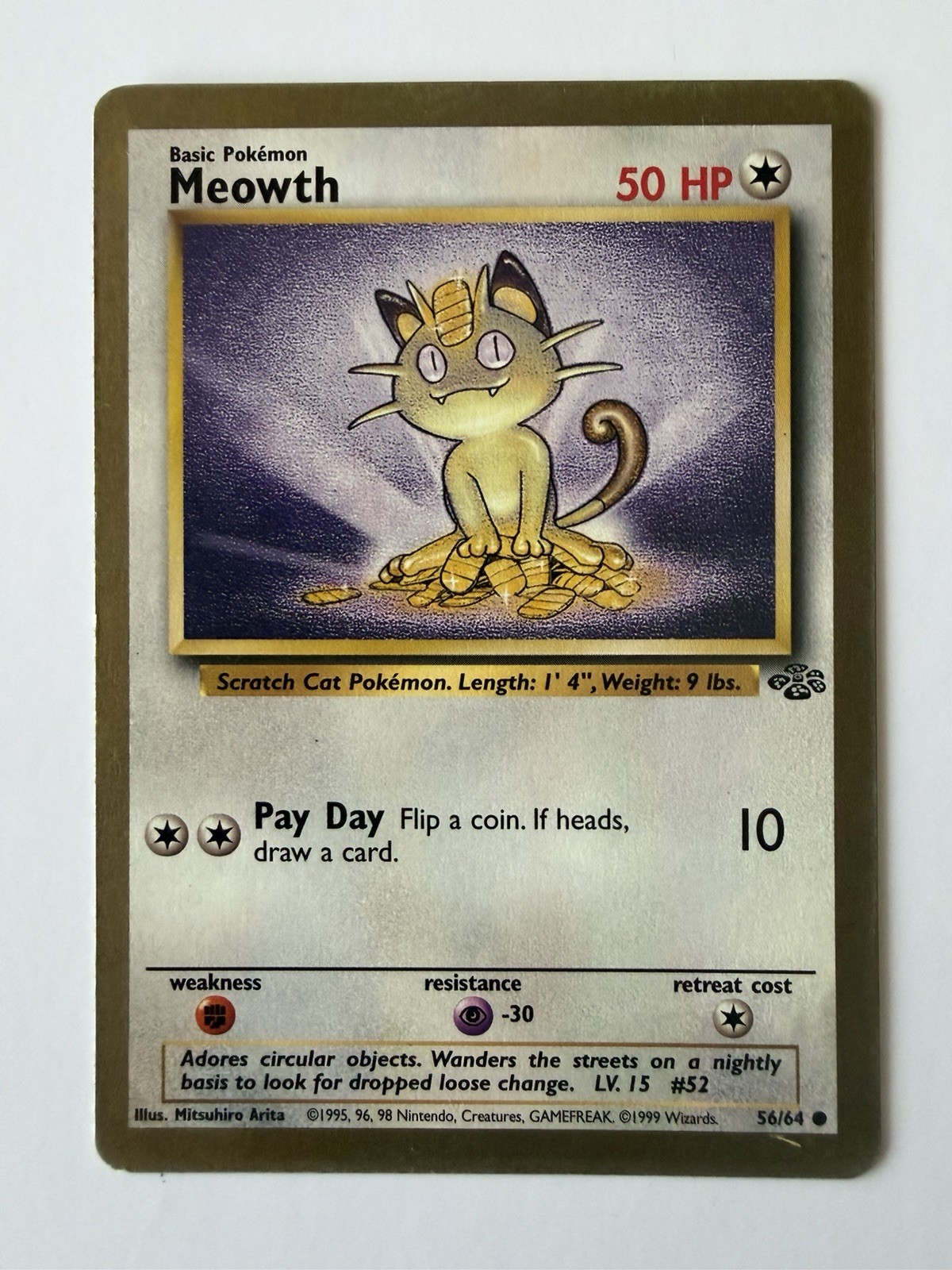 Meowth Fruit Roll Up Gold Bordered Promo 56/64 Jungle Pokémon 1999 VLP Condition