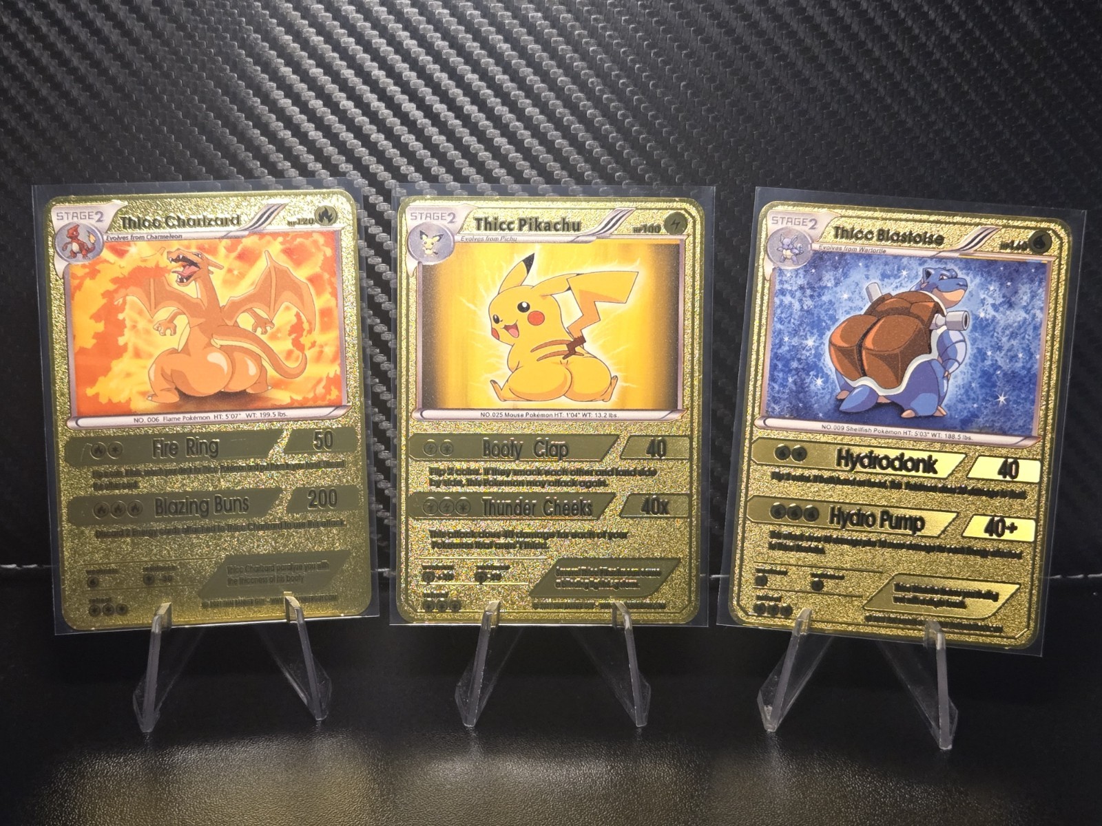 Thicc Charizard & Thicc Pikachu & Blastoise Collectible Metal Card Display Only