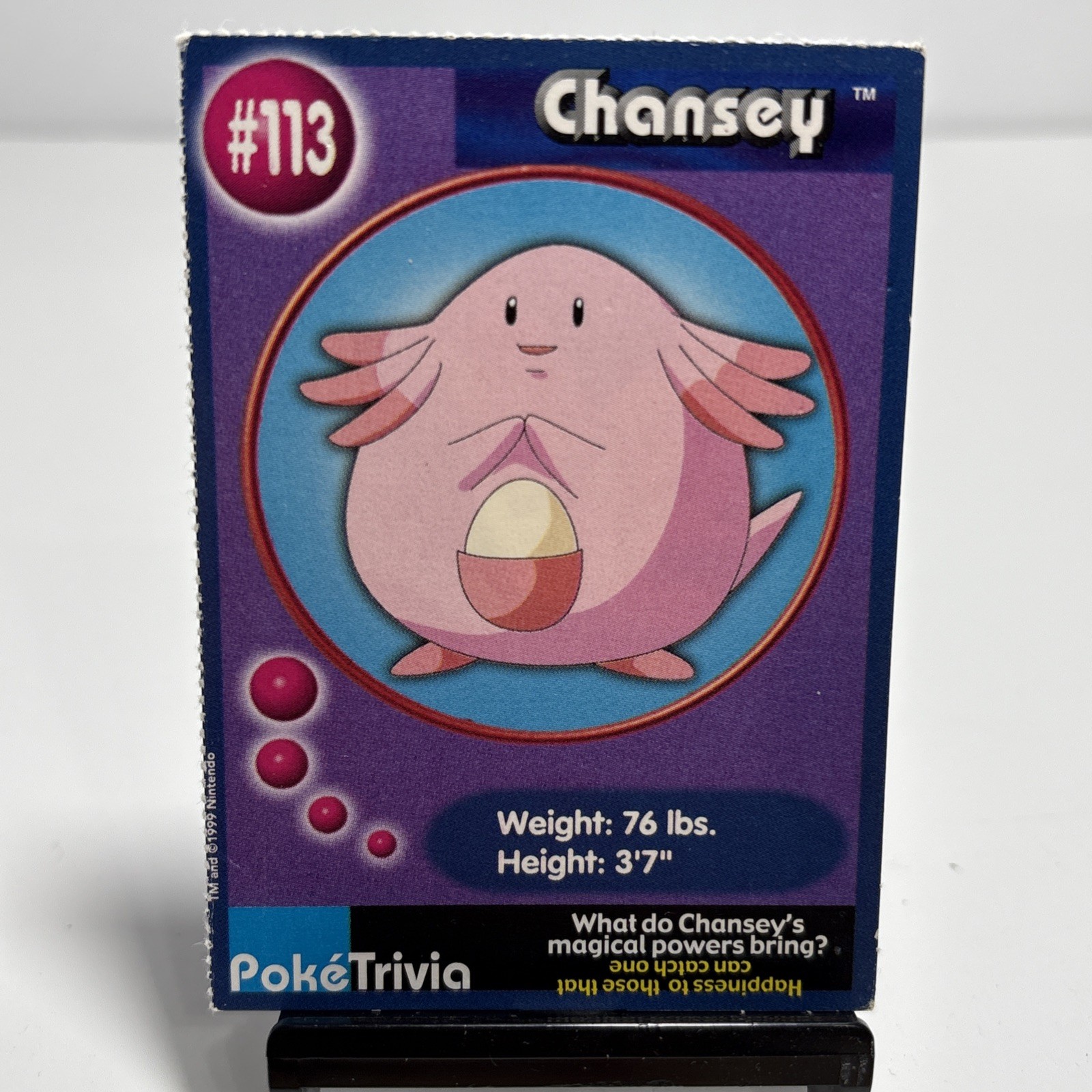 Chansey 1999 Original 151 Pokemon Burger King PokeTrivia Trading Card #113