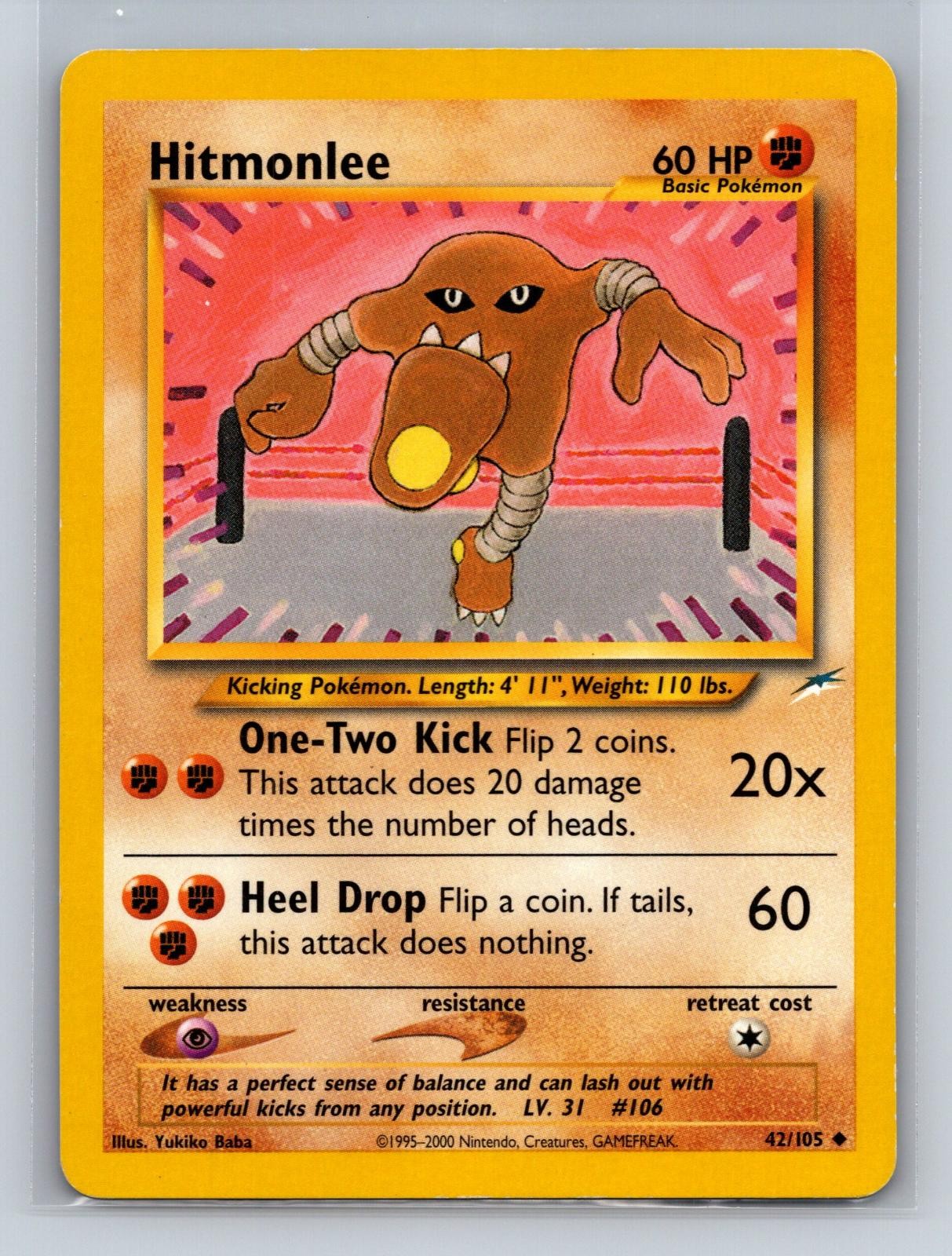 Hitmonlee 42/105 Uncommon Neo Destiny Pokemon Unlimited Damaged