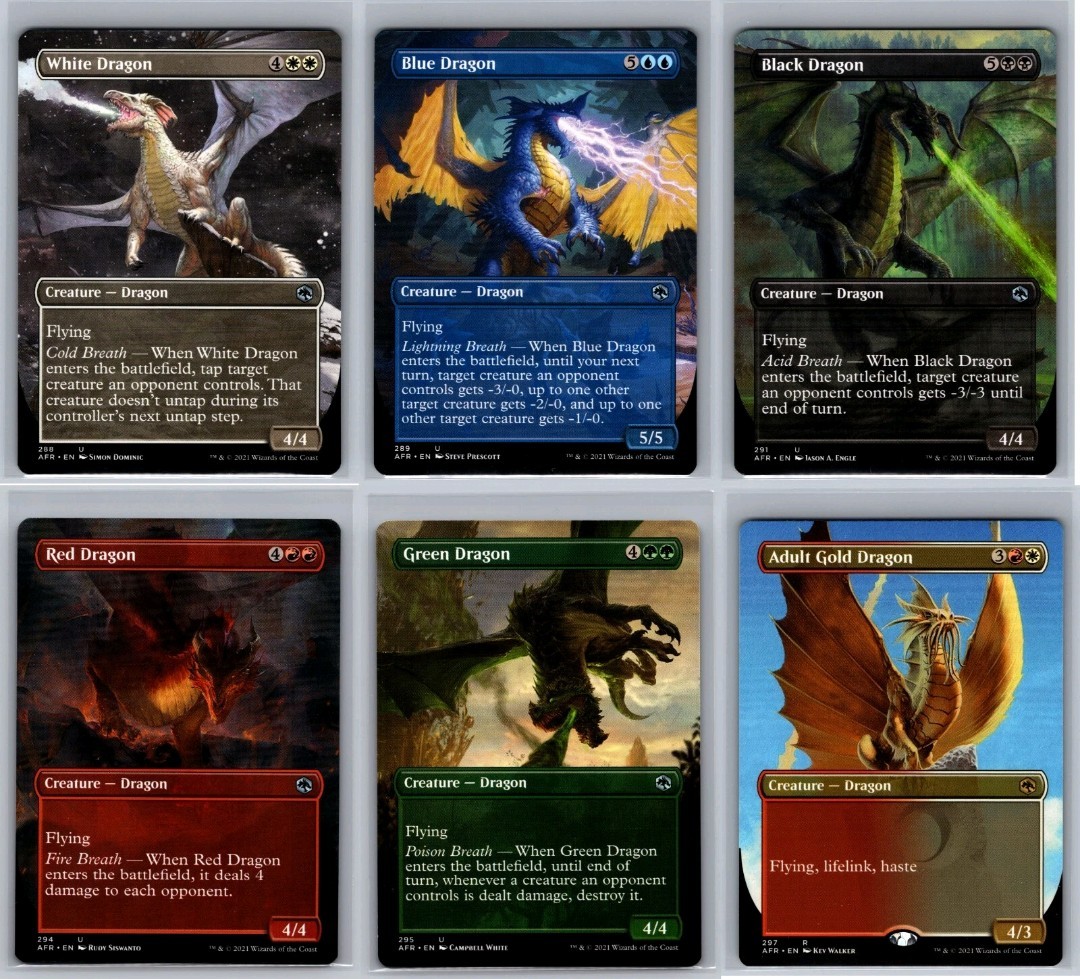 6 BORDERLESS Dragons SET Magic the Gathering MTG Adventures in Forgotten Realms