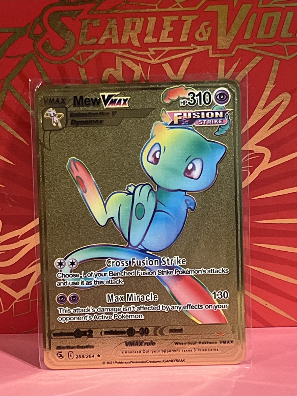 Pokémon gold metal Mew Vmax card inspired For Display Art Gift