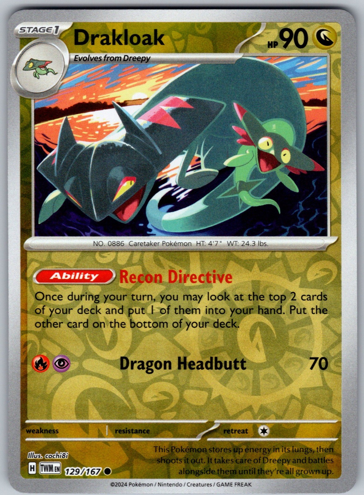 Drakloak Reverse Holo Common SV06: Twilight Masquerade 129/167 NM