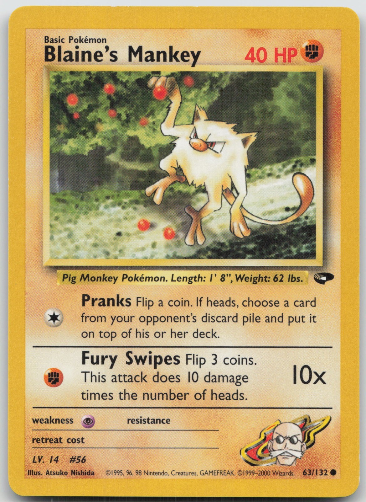 Blaine’s Mankey Common Unlimited Gym Challenge 063/132 LP Atsuko Nishida