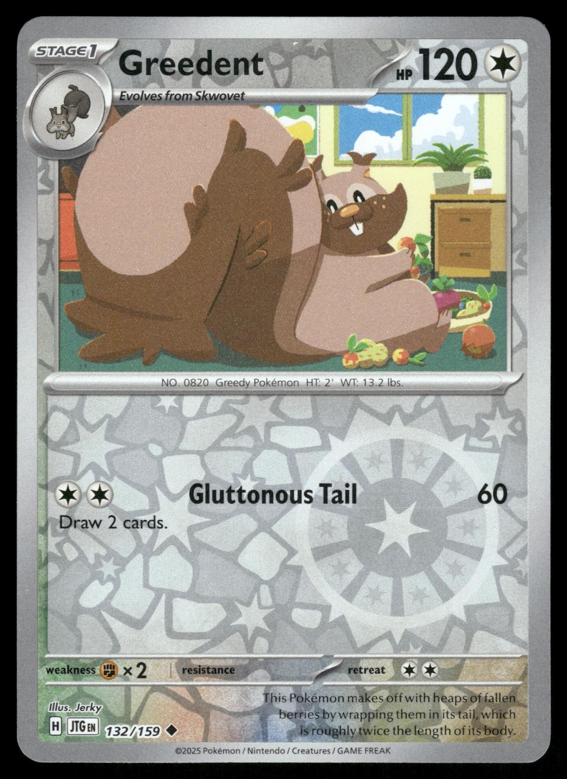Greedent 132/159 Uncommon Journey Together Pokemon Reverse Holo NM