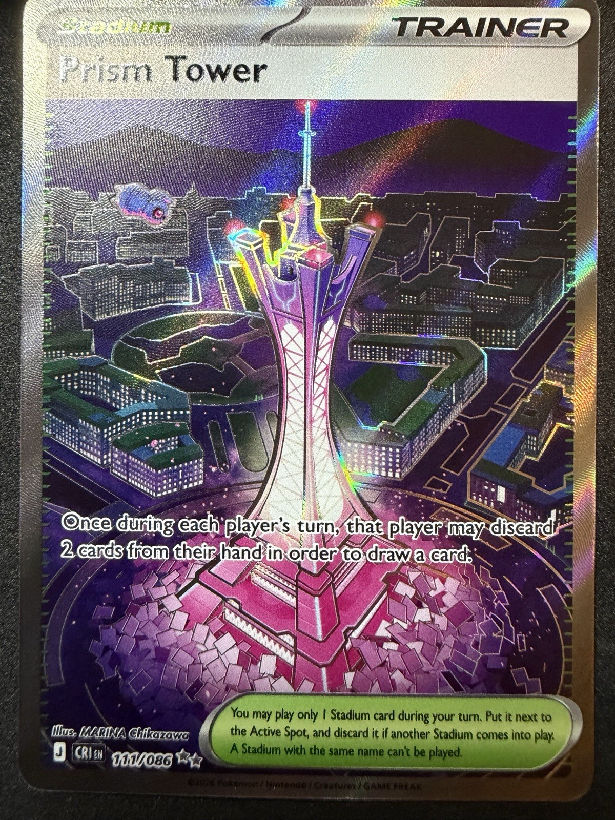 Pokémon TCG Prism Tower 111/086 Trainer Stadium Rare Reverse Holo English 2023